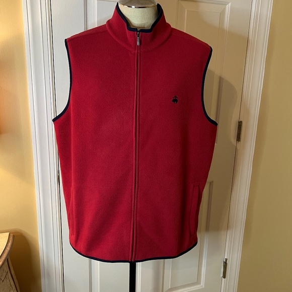 EUC Men's Brooks Brothers Red & Navy Trim Fleece Zip Front Vest Size XL - Picture 1 of 2